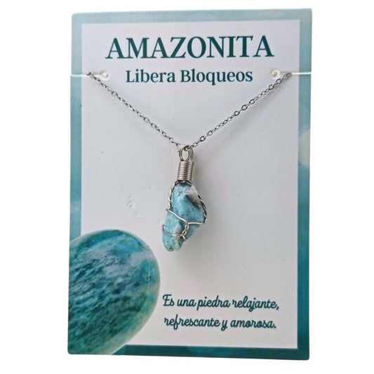 Colgante Acero Mineral Bruto alambre – AMAZONITA 5