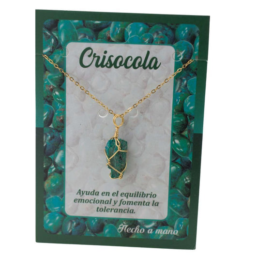 Colgante Acero Mineral Bruto alambre dorado - CRISOCOLA
