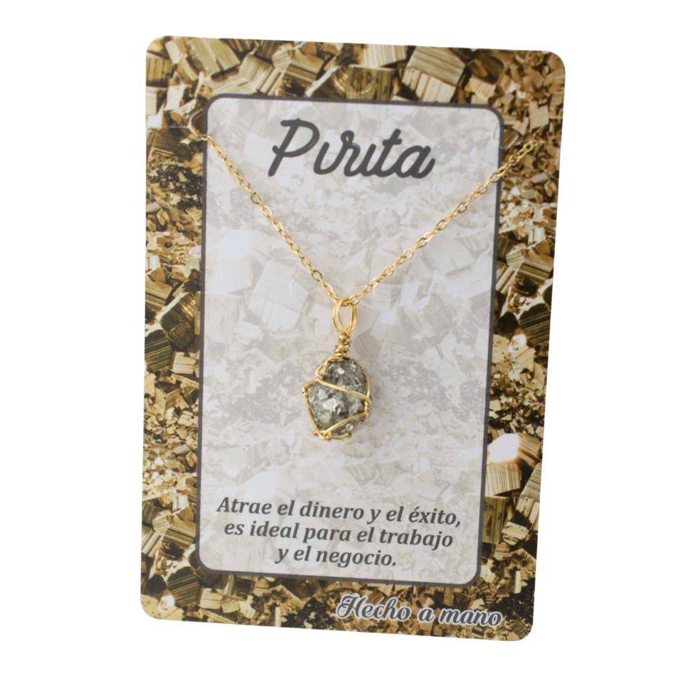 Colgante Acero Mineral Bruto alambre dorado- PIRITA