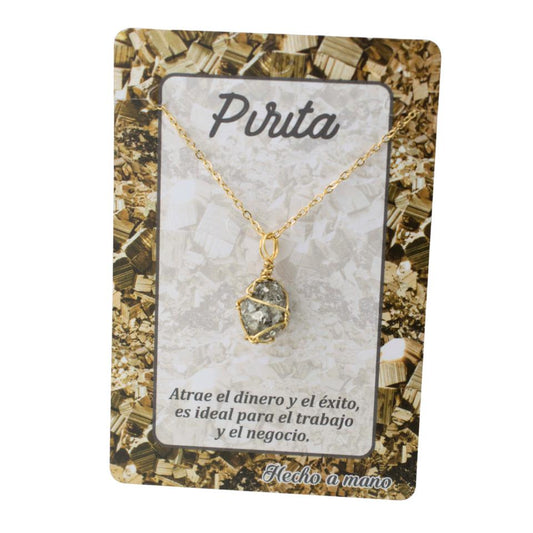 Colgante Acero Mineral Bruto alambre dorado- PIRITA