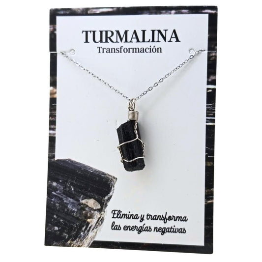 Colgante Acero Mineral Bruto alambre plateado – TURMALINA 5