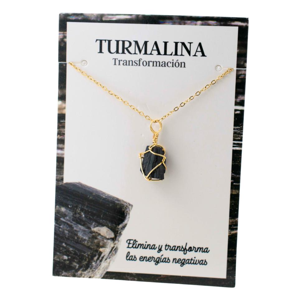 Colgante Acero Mineral Bruto alambre dorado- TURMALINA