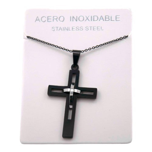 Colgante Acero Negro Doble cruz REF. 7