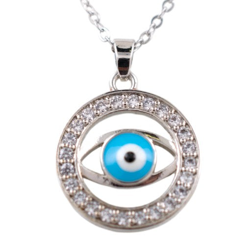 Colgante Acero Plateado Circulo Ojo Turco Cironita