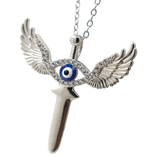 Colgante Acero Plateado Espada Alas Ojo Turco Circ