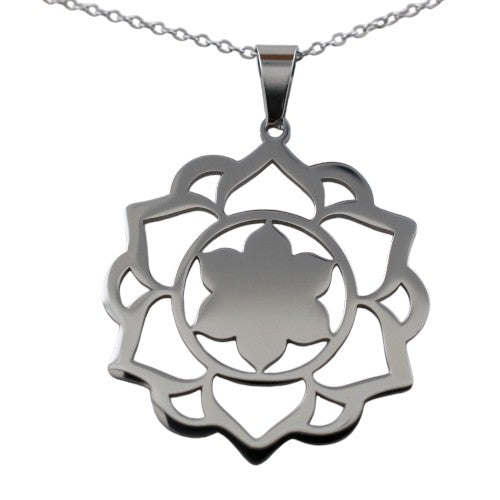 Colgante Acero Plateado Flor de Loto