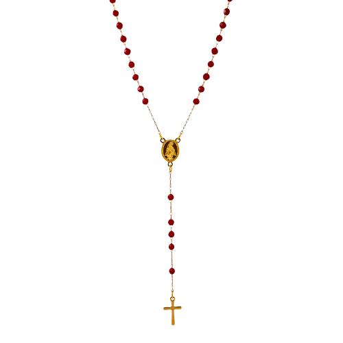 Colgante Acero Rosario ROJO 3mm - DORADO