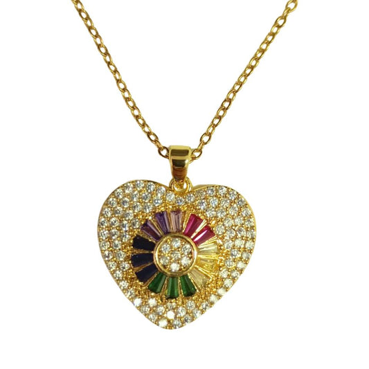 Colgante Acero dorado Corazón Circonitas Mod. 04