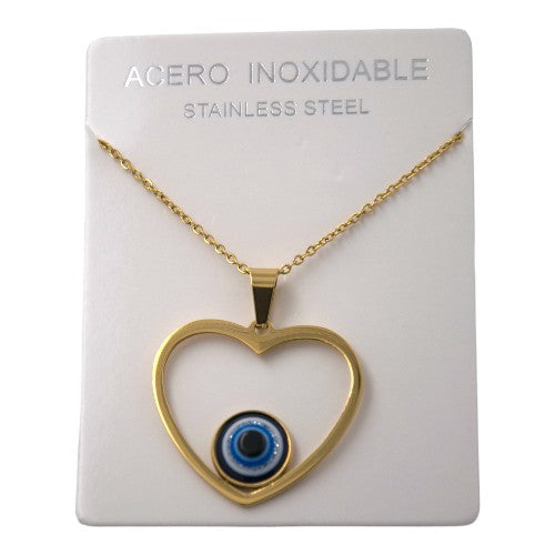 Colgante Acero dorado Corazón Ojo Turco Azul REF.5