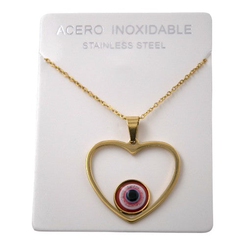 Colgante Acero dorado Corazón Ojo Turco Rojo REF.5