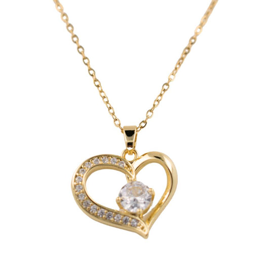 Colgante Acero dorado Corazón circonita Mod. 09