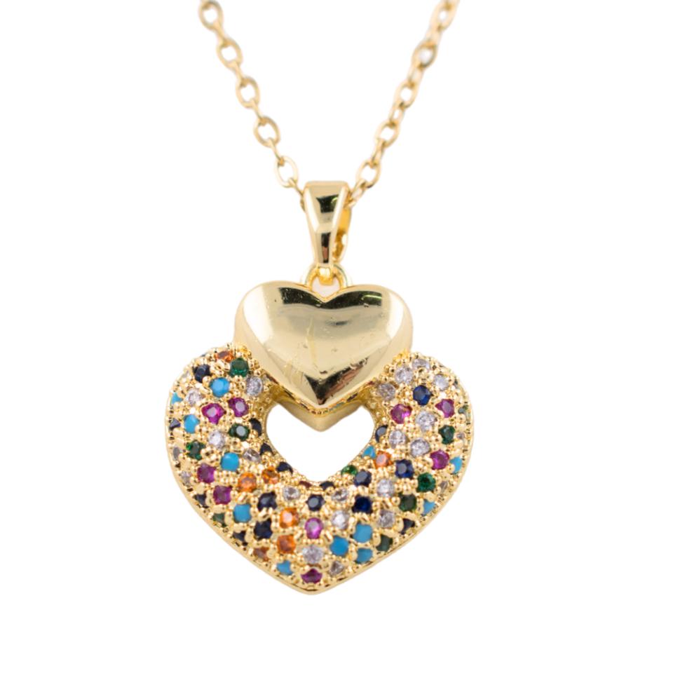 Colgante Acero dorado Corazón circonita Mod. 20