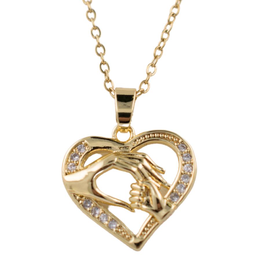 Colgante Acero dorado Corazón manos circon Mod. 21