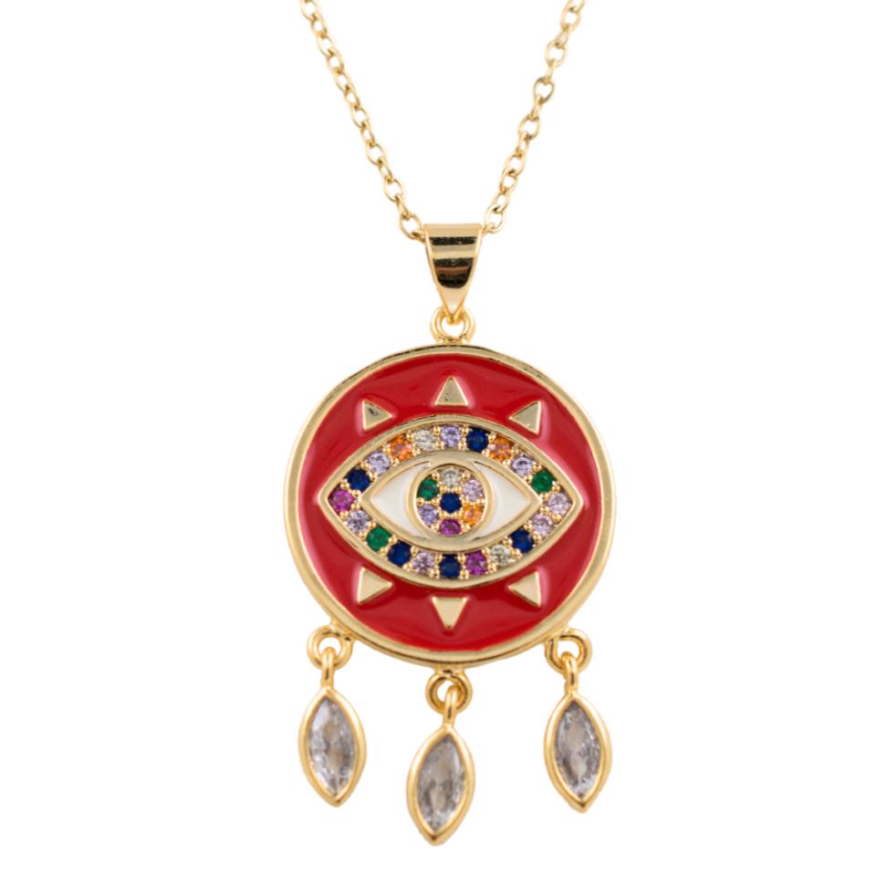 Colgante Acero dorado Ojo Turco circulo circonitas