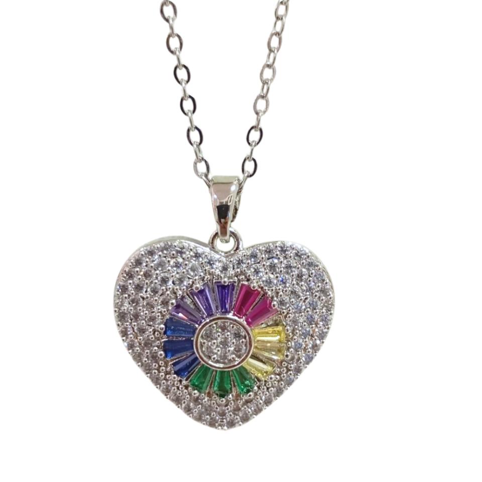 Colgante Acero plateado Corazón Circonitas Mod. 03