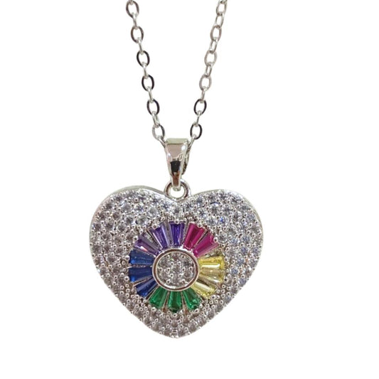 Colgante Acero plateado Corazón Circonitas Mod. 03