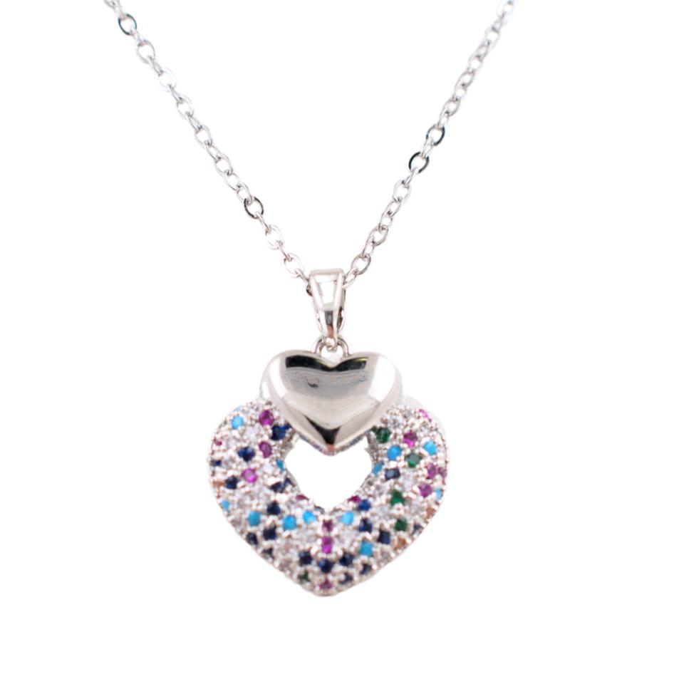 Colgante Acero plateado Corazón circonita Mod. 19