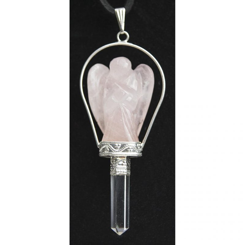 Colgante Angel con Punta Cuarzo Rosa