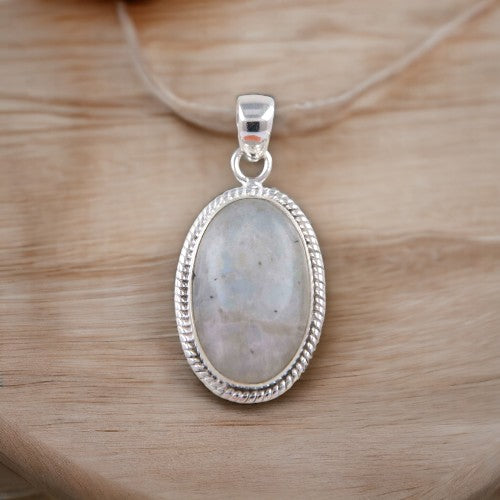Colgante Ovalado 40mm Plata de Ley 925 LABRADO MINERAL PIEDRA LUNA REF 1190