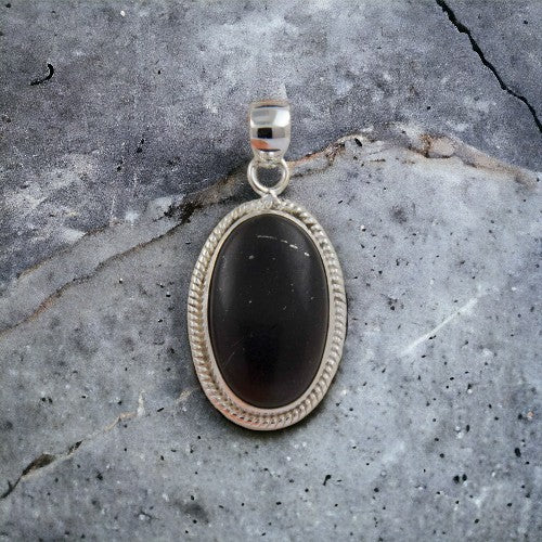 Colgante Ovalado 40mm Plata de Ley 925 LABRADO MINERAL SHUNGIT REF 1190