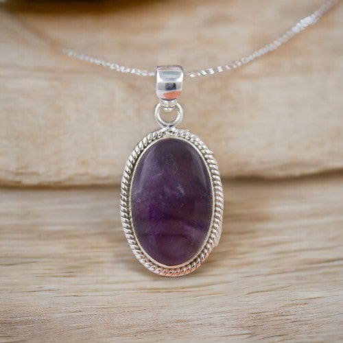 Colgante Ovalado 40mm Plata de Ley 925 LABRADO MINERAL AMATISTA REF 1190