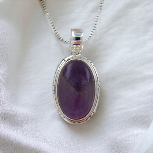 Colgante Ovalado 40mm Plata de Ley 925 LISO MINERAL AMATISTA REF 1190