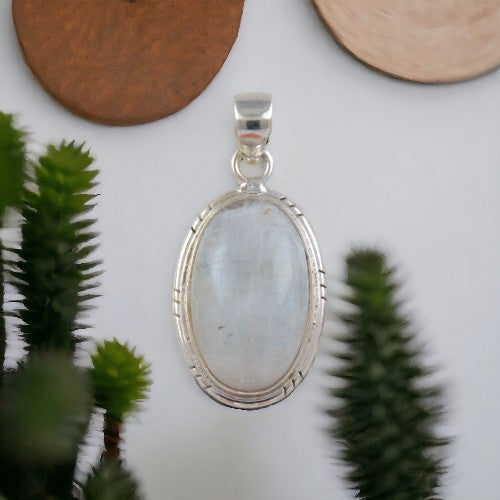 Colgante Ovalado 40mm Plata de Ley 925 LISO MINERAL PIEDRA LUNA REF 1190