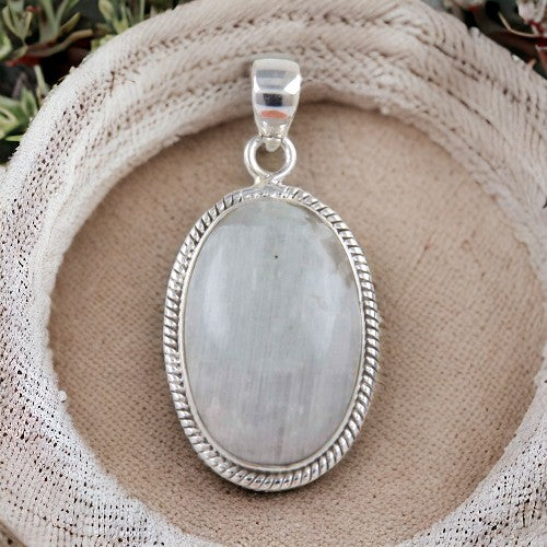 Colgante Ovalado 45mm Plata de Ley 925 LABRADO MINERAL PIEDRA LUNA REF 1490