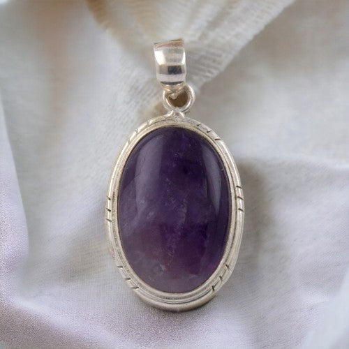 Colgante Ovalado 45mm Plata de Ley 925 LISO MINERAL AMATISTA REF 1490