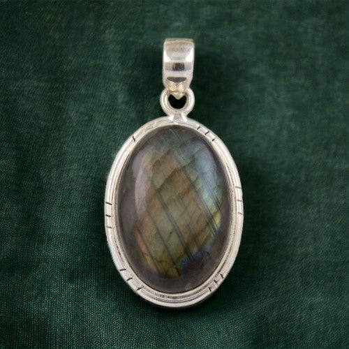 Colgante Ovalado 45mm Plata de Ley 925 LISO MINERAL LABRADORITA REF 1490