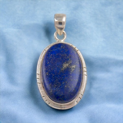 Colgante Ovalado 45mm Plata de Ley 925 LISO MINERAL LAPISLAZULI REF 1490