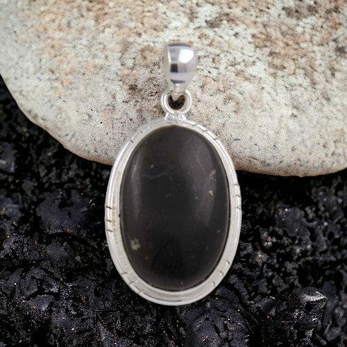 Colgante Ovalado 45mm Plata de Ley 925 LISO MINERAL SHUNGIT REF 1490