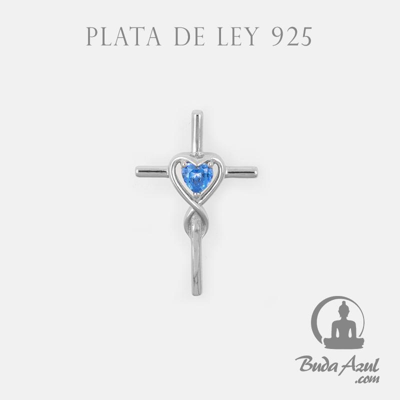 Colgante Plata CRUZ PIEDRA CORAZON AZUL REF. 590