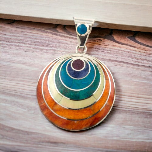 Colgante Plata de Ley 925 Circulos piedras colores REF 3000