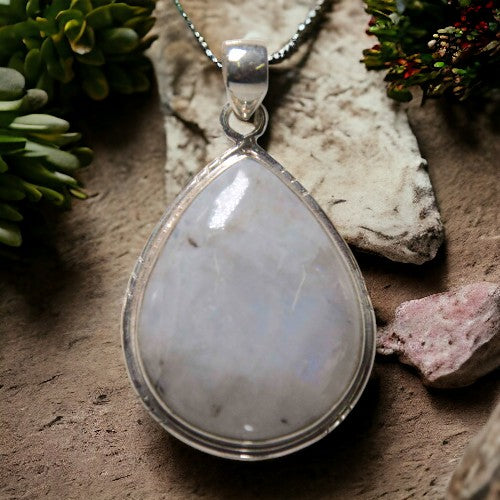 Colgante gota Plata de Ley 925 LISO MINERAL PIEDRA LUNA REF 1990