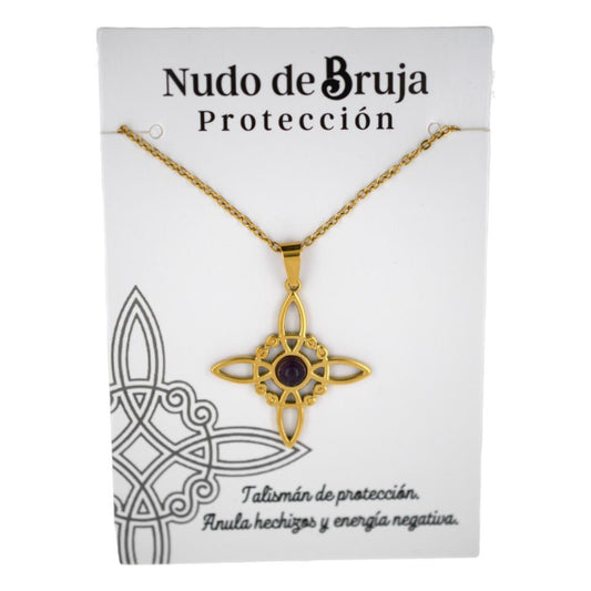 Colgante acero dorado Nudo de Bruja Amatista - 6