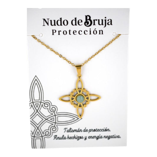 Colgante acero dorado Nudo de Bruja Amazonita - 6