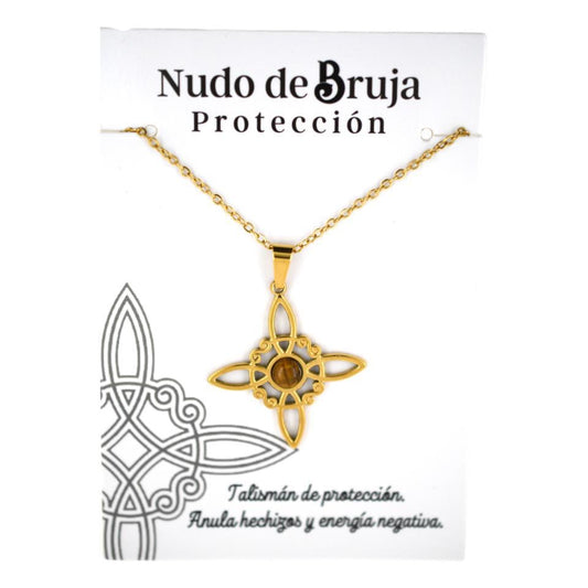 Colgante acero dorado Nudo de Bruja Ojo de Tigre 6