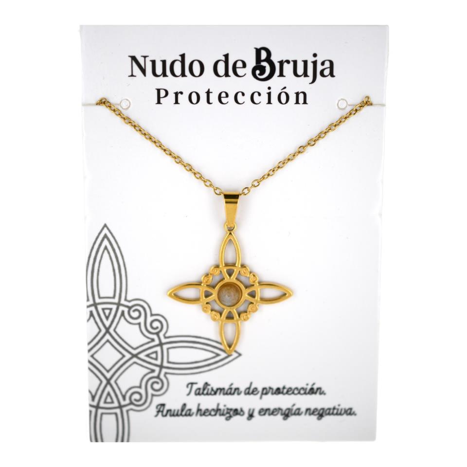 Colgante acero dorado Nudo de Bruja Piedra Luna 6