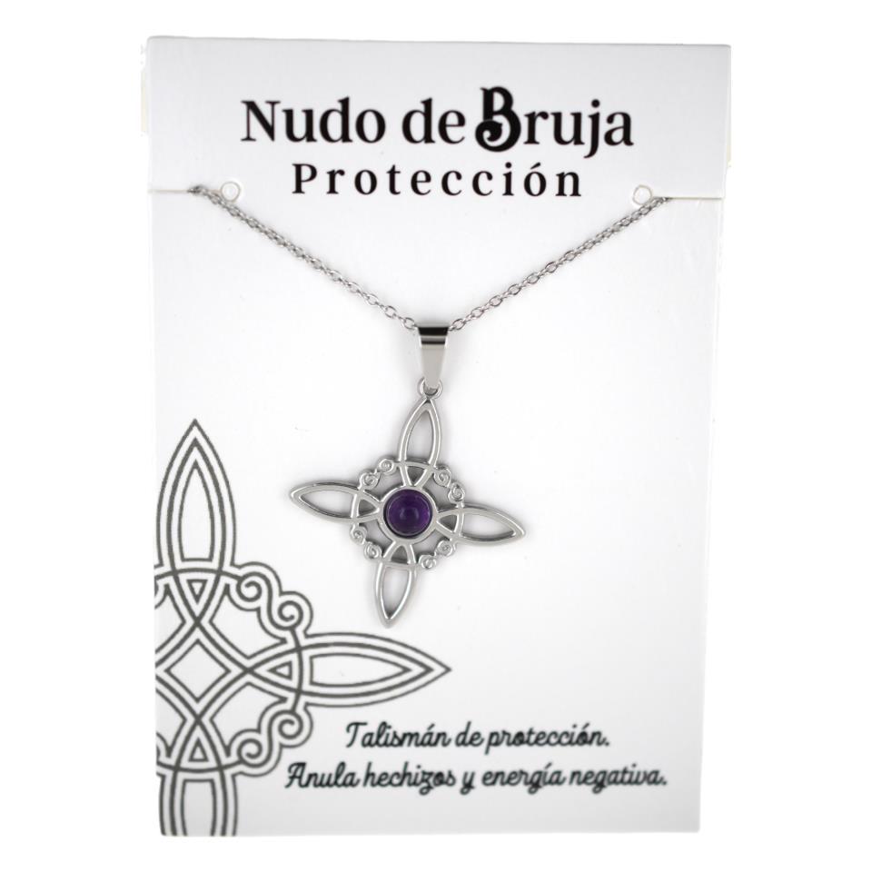 Colgante acero plateado Nudo de Bruja Amatista - 6