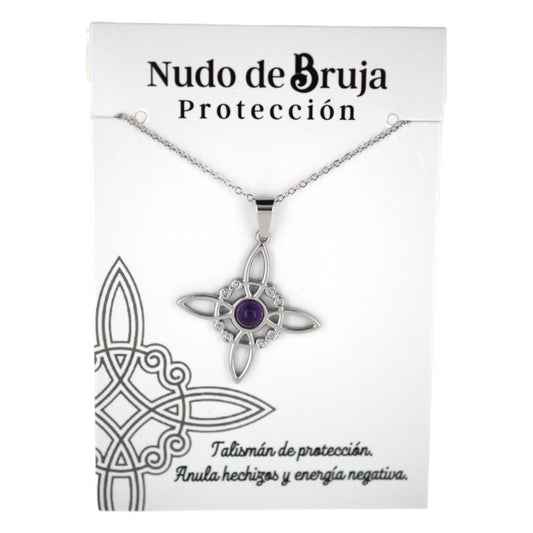 Colgante acero plateado Nudo de Bruja Amatista - 6
