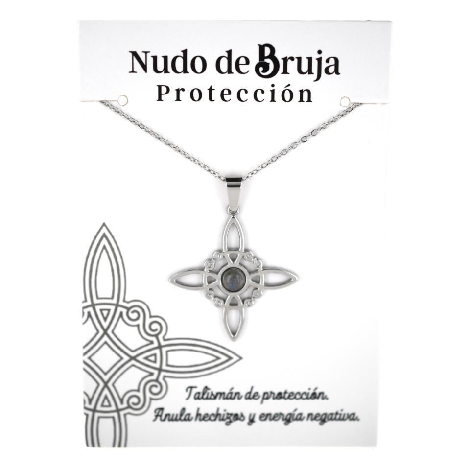 Colgante acero plateado Nudo de Bruja Labradorita