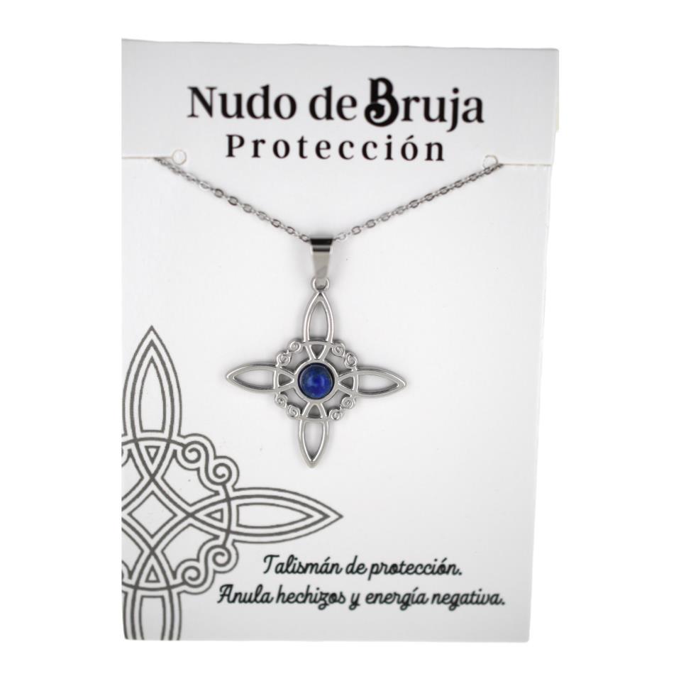 Colgante acero plateado Nudo de Bruja Lapislazuli6