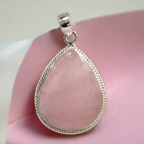 Colgante gota Plata de Ley 925 LABRADO MINERAL CUARZO ROSA REF 1990