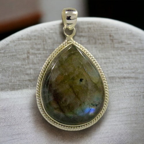 Colgante gota Plata de Ley 925 LABRADO MINERAL LABARADORITA REF 1990
