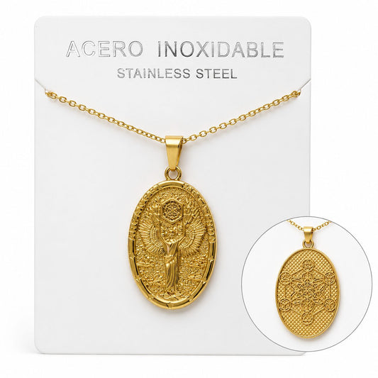 Collar Arcángel Metatrón de Acero Inoxidable Dorado