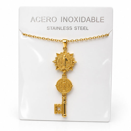 Collar Llave de San Benito de Acero Inoxidable Dorado