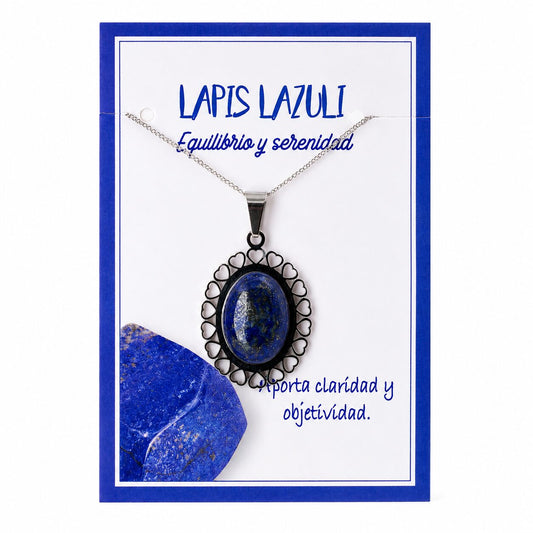 Collar de Lapislázuli con Colgante de Corazones de Acero Inoxidable Plateado