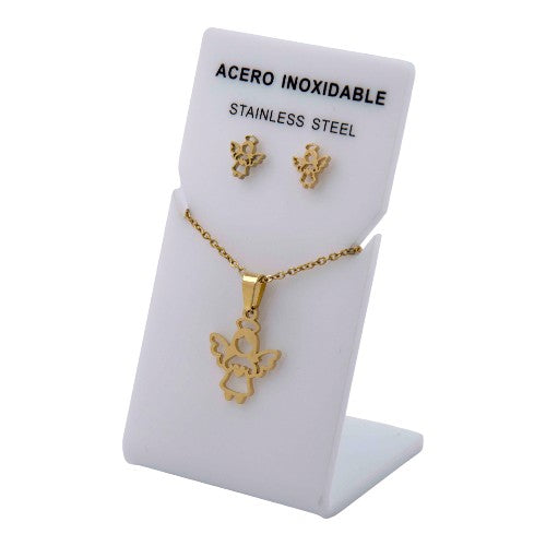 Conjunto Acero Dorado Ángel con corazón mod. 89