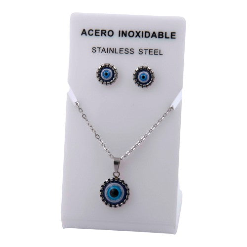 Conjunto Acero Plateado Ojo Turco labrado